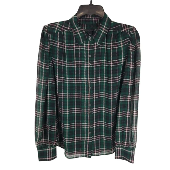 {Ann Taylor} Plaid Sheer Sleeve Shirt Size Small - Picture 6 of 16